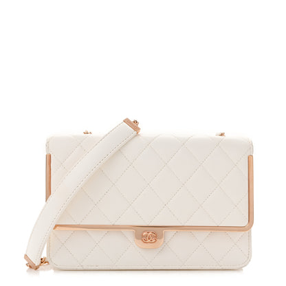 Chanel Lambskin Quilted Frame Wallet On Chain WOC White 1 of 18