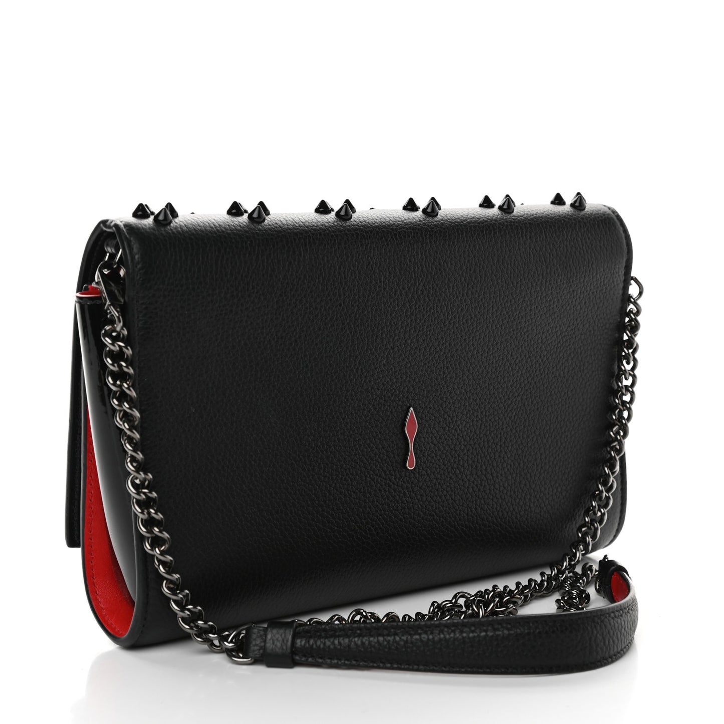 Calfskin Spikes Loubinthesky Paloma Clutch Black