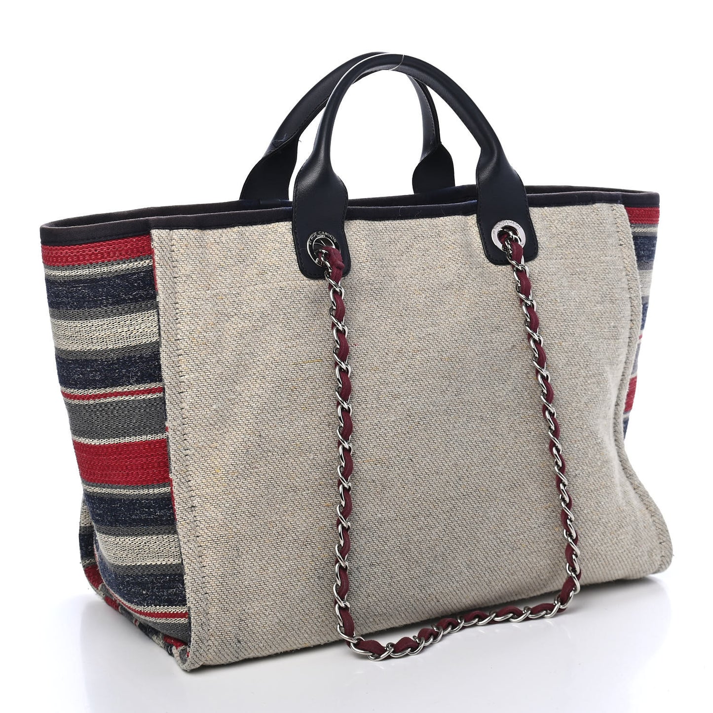 Striped Canvas Medium Deauville Tote Beige