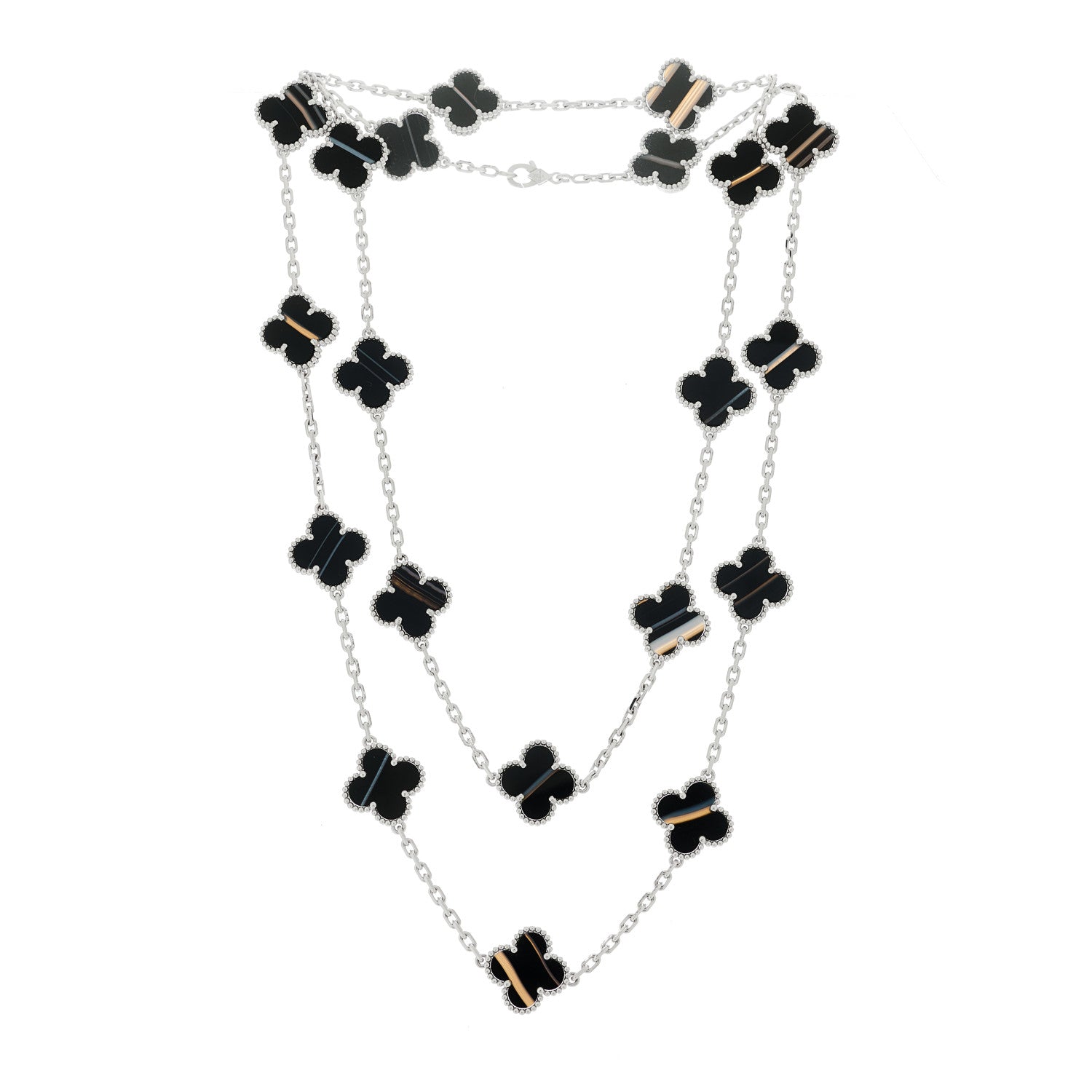 Van Cleef & Arpels 18K White Gold Veined Black Onyx 20 Motifs Vintage Alhambra Necklace 3 of 7