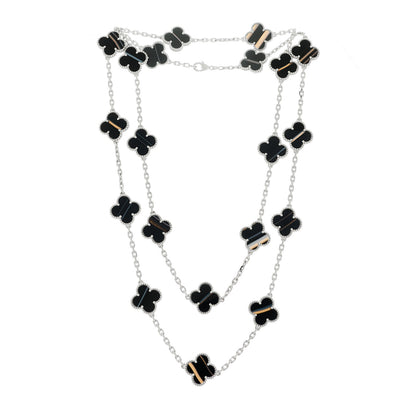 Van Cleef & Arpels 18K White Gold Veined Black Onyx 20 Motifs Vintage Alhambra Necklace 3 of 7