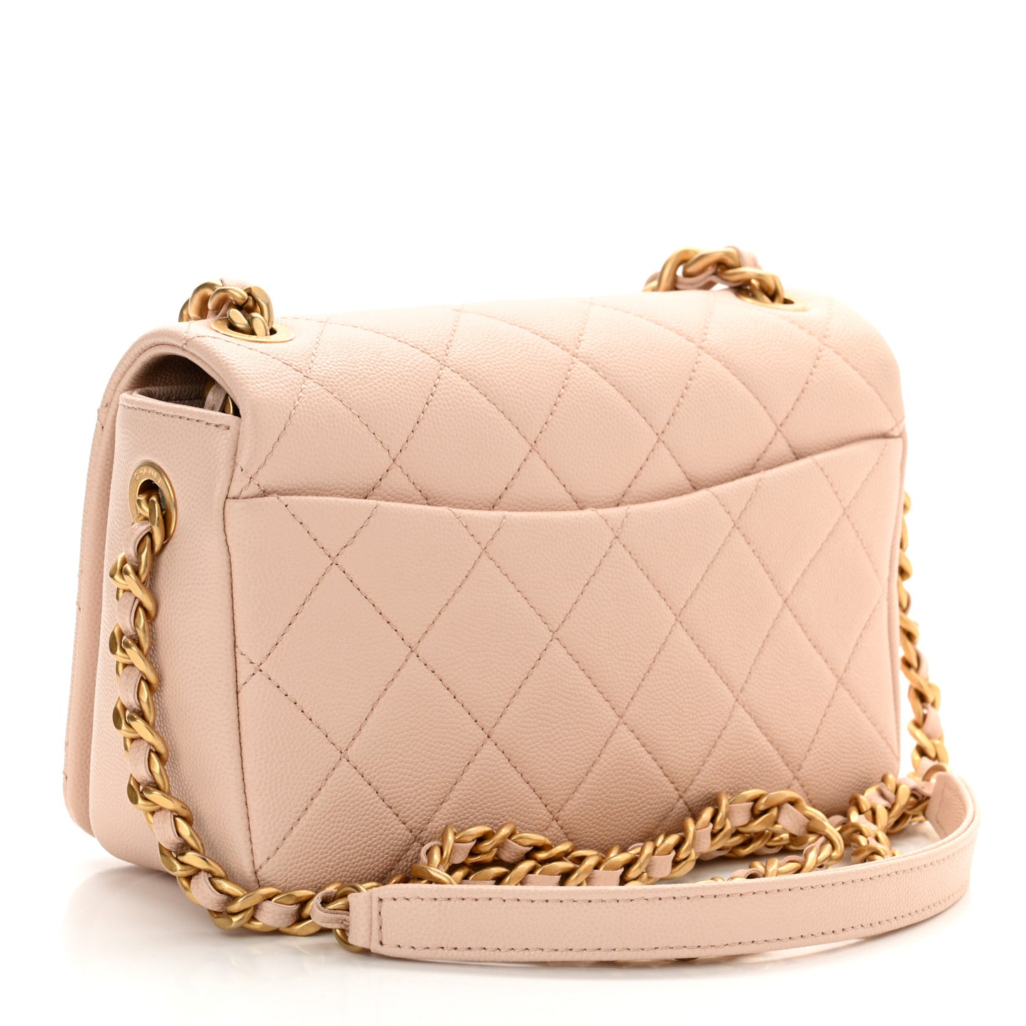 Caviar Quilted Small Fashion Therapy Flap Bag Beige
