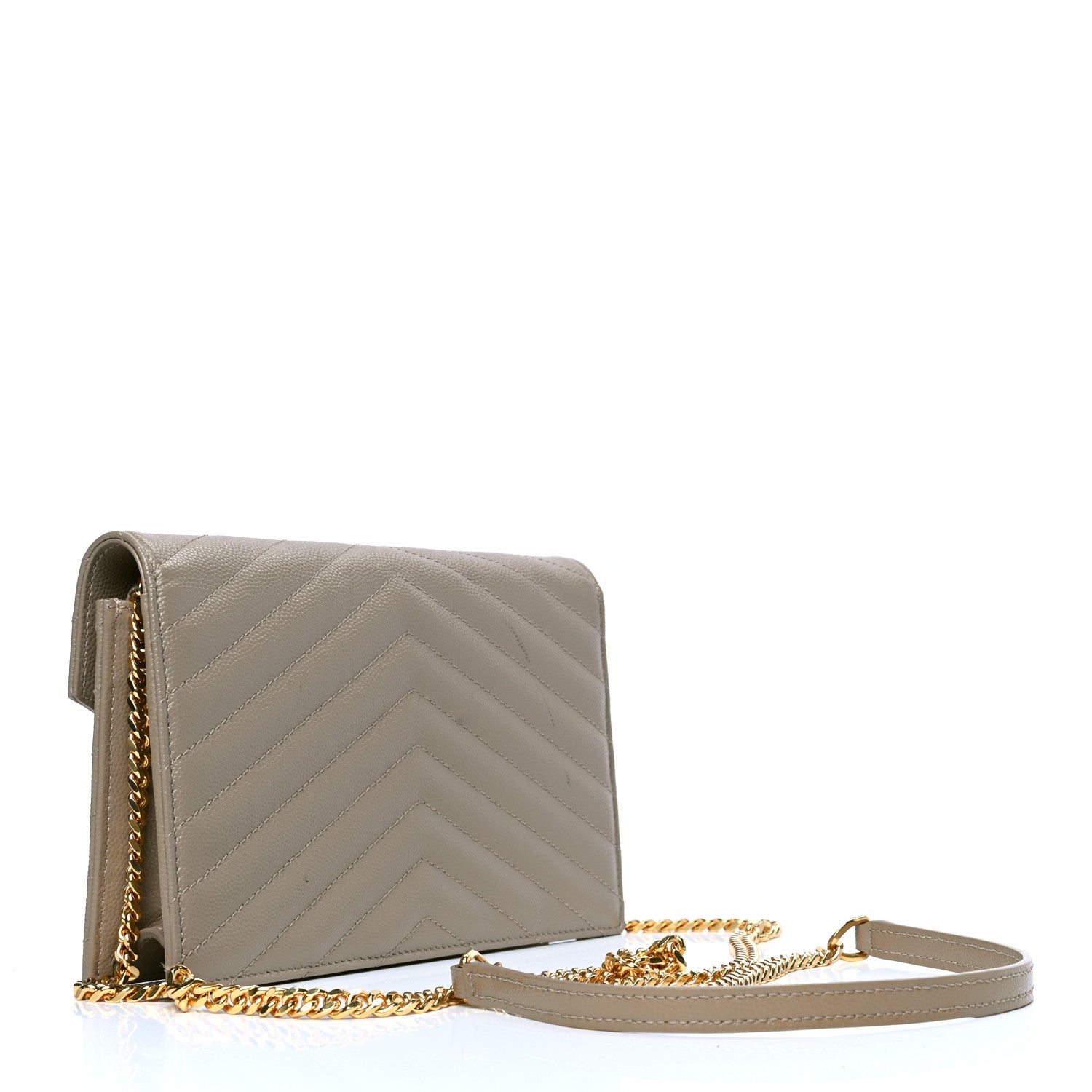 Saint Laurent Grain De Poudre Matelasse Chevron Monogram Envelope Chain Wallet Taupe Sable 2 of 4