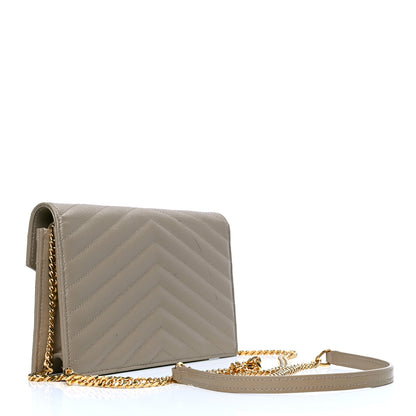 Saint Laurent Grain De Poudre Matelasse Chevron Monogram Envelope Chain Wallet Taupe Sable 2 of 4