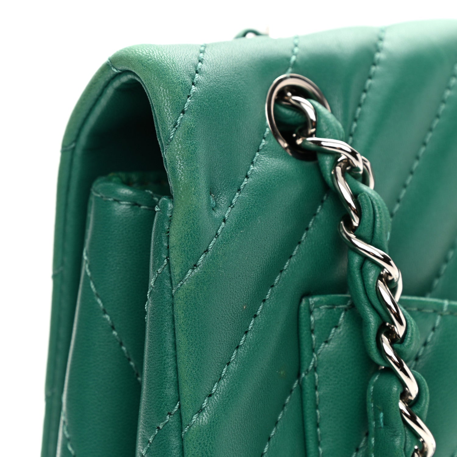 Chanel Lambskin Chevron Quilted Maxi Single Flap Green 14 of 15