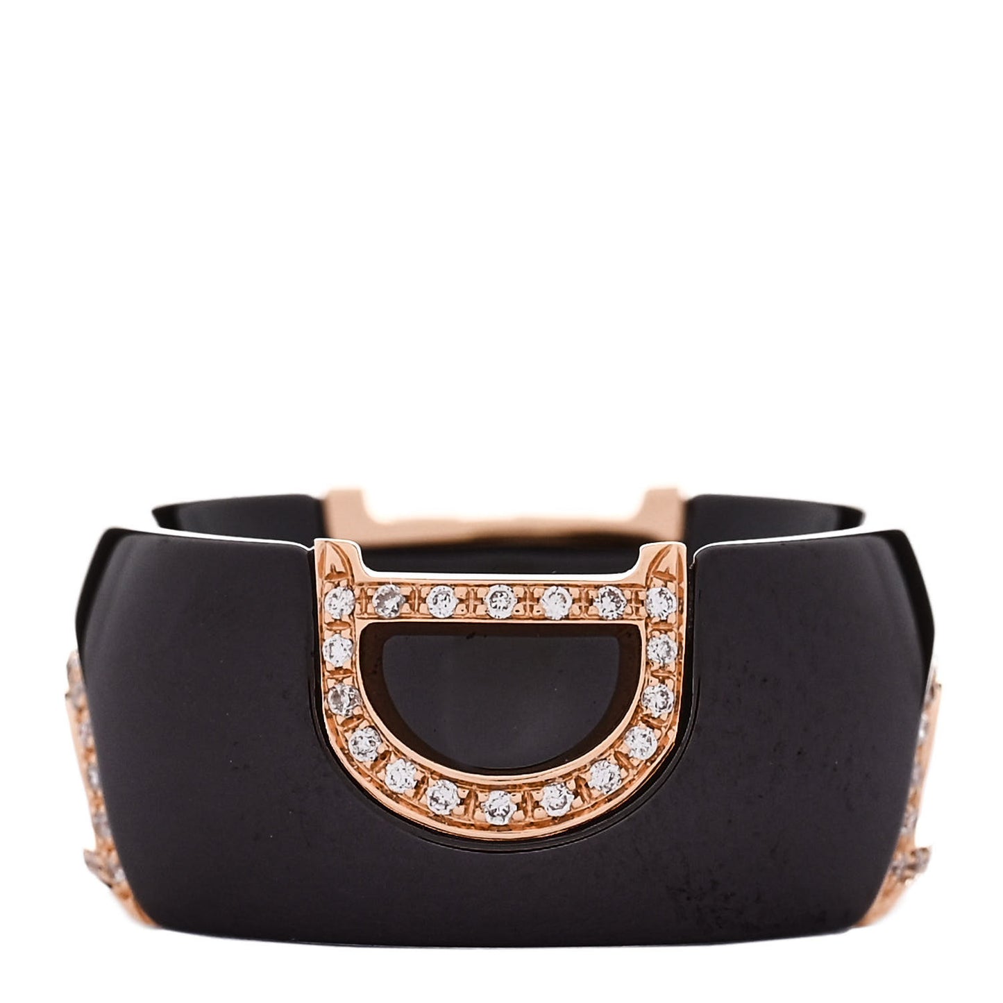 18K Pink Gold Ceramic Diamond D Icon Ring 53 6.25 Black