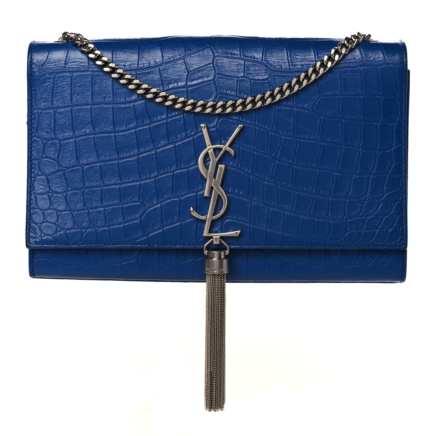 Saint Laurent Calfskin Crocodile Embossed Medium Classic Monogram Kate Tassel Satchel Bleu Majorelle 1 of 9