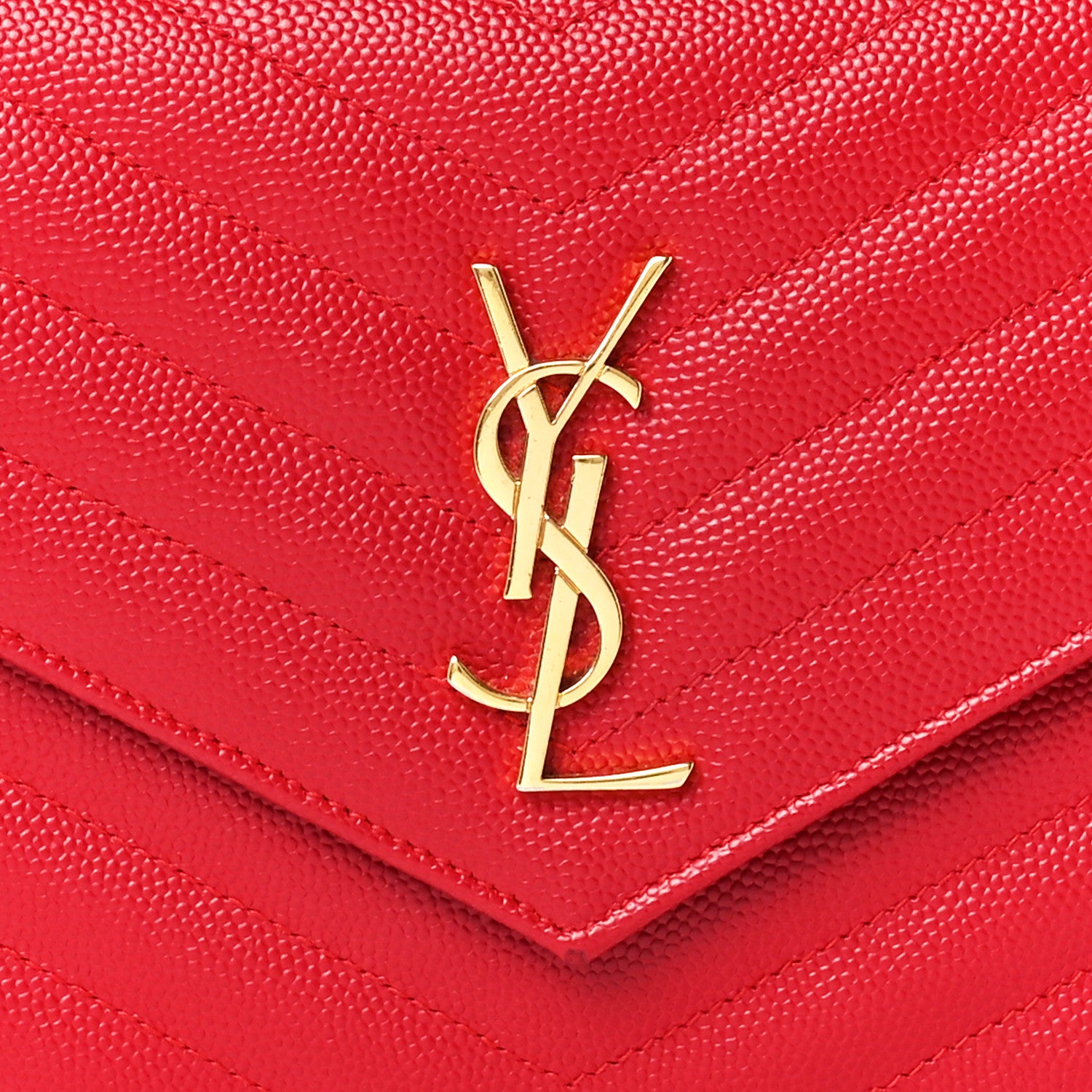 Saint Laurent Grain De Poudre Matelasse Chevron Monogram Envelope Chain Wallet New Red 9 of 12