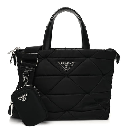 Prada Re-Nylon Nappa Triangle Quilted Padded Double Handled Zip Pocket Tote Black 1 of 9