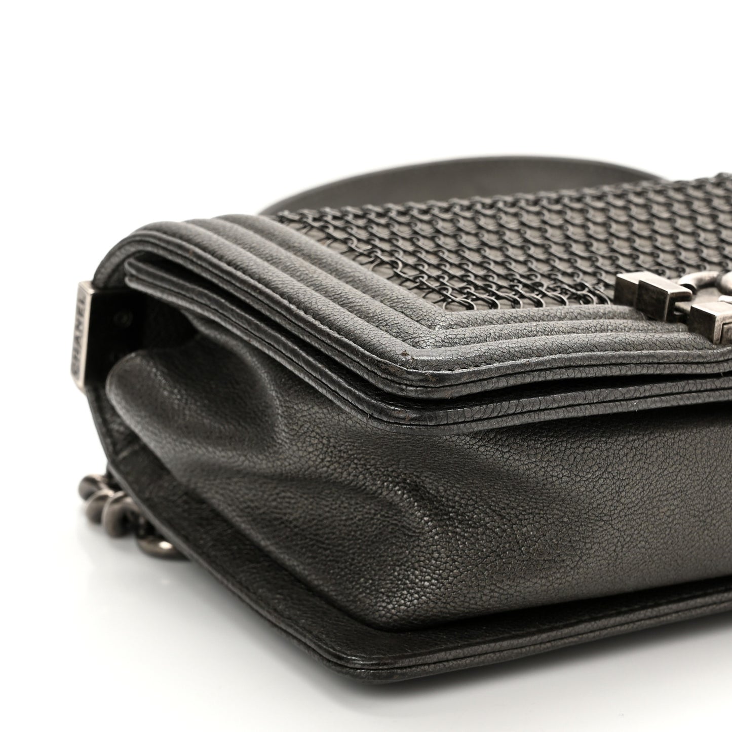 Caviar Quilted Small Chain Mail Boy Flap Grey