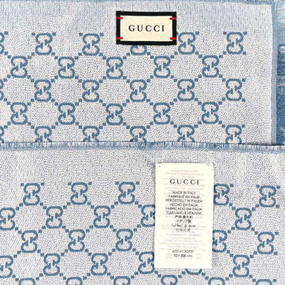 Gucci Cotton Lame GG Monogram Argentavio Fringe Scarf Periwinkle Light Grey 3 of 3