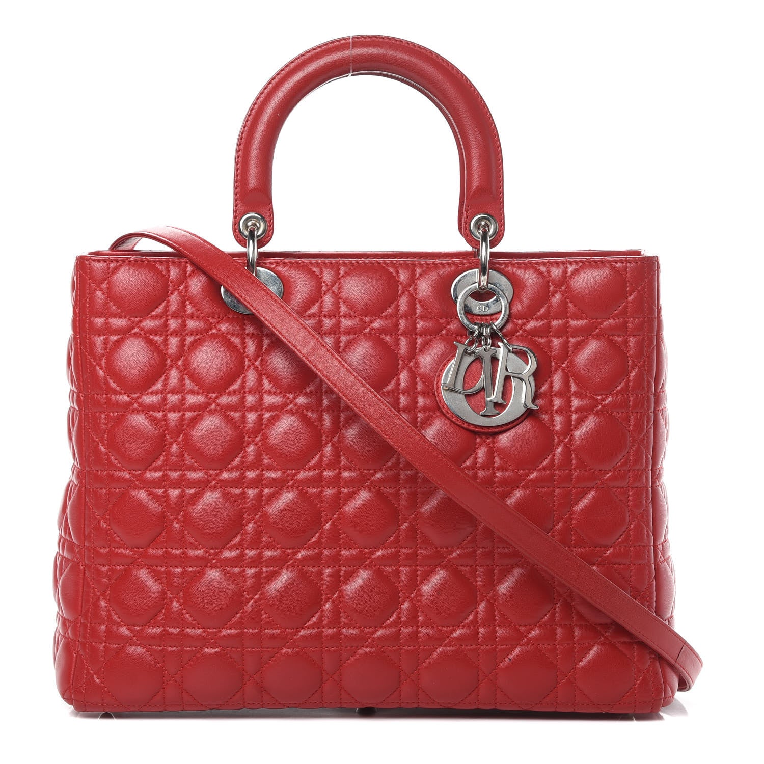Christian Dior Lambskin Cannage Large Lady Dior Red 1 of 17