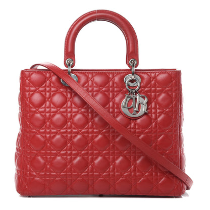 Christian Dior Lambskin Cannage Large Lady Dior Red 1 of 17