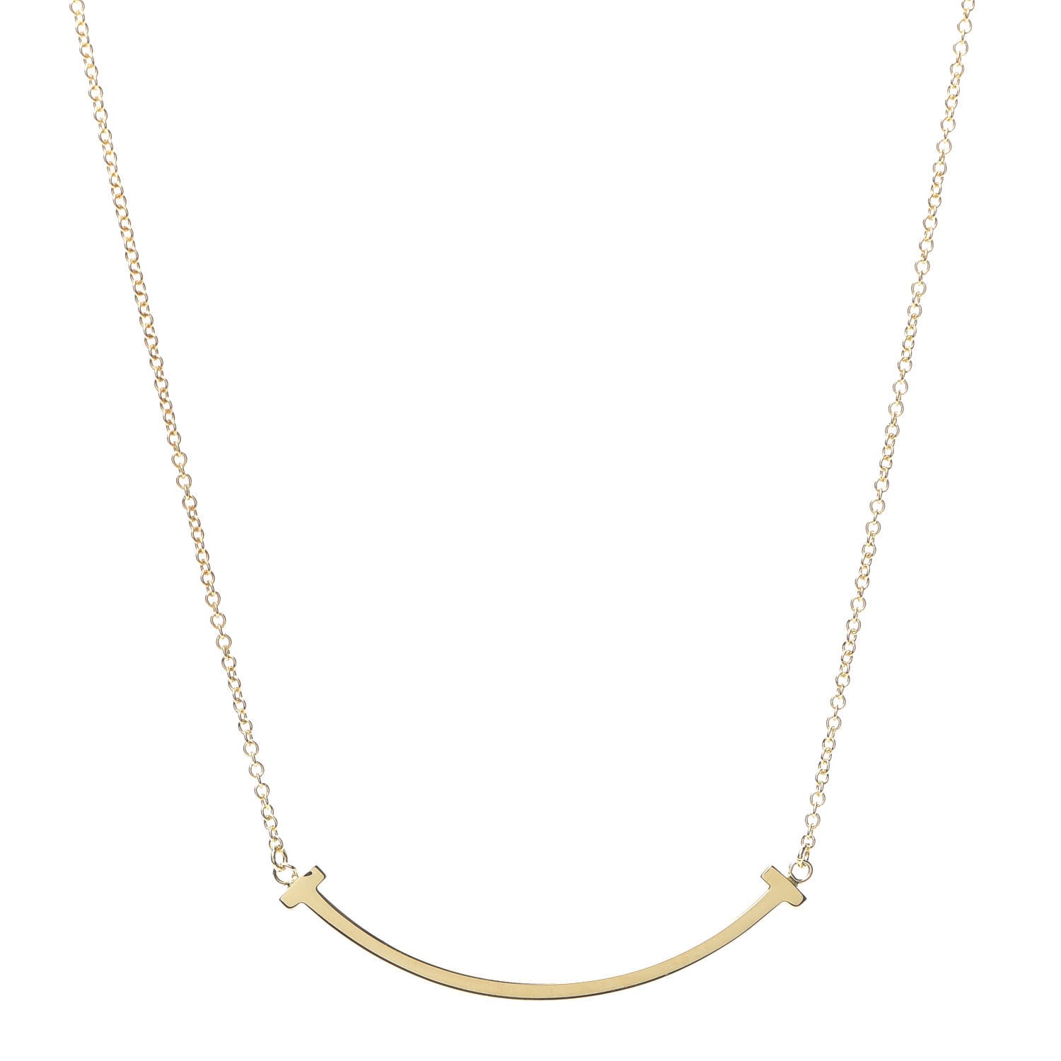 Tiffany 18K Yellow Gold Small T Smile Pendant Necklace 1 of 5