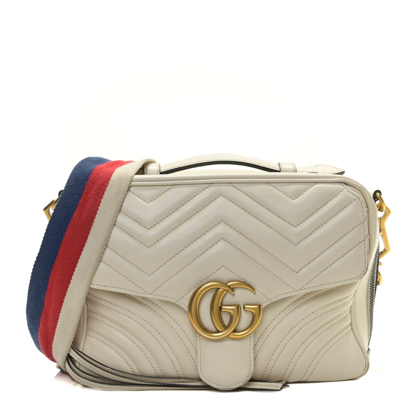 Calfskin Matelasse Sylvie Web Small GG Marmont Top Handle Shoulder Bag White