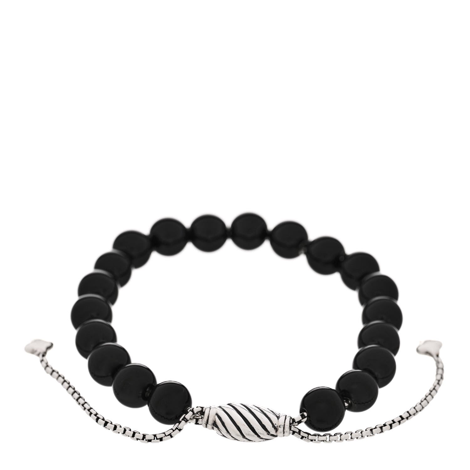 David Yurman DAVID YURMAN Sterling Silver Black Onyx 8mm Spiritual Beads Adjustable Bracelet 2 of 3