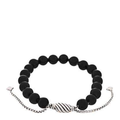 David Yurman DAVID YURMAN Sterling Silver Black Onyx 8mm Spiritual Beads Adjustable Bracelet 2 of 3