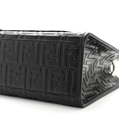 Fendi Vitello Century Wicker FF 1974 Embossed Small Runaway Shopper Tote Black 10 of 10