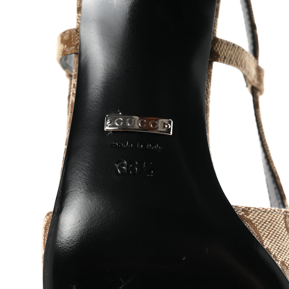 Monogram Malga Kid Square G 75mm Slingback Pumps 36.5 Beige Ebony New Acero