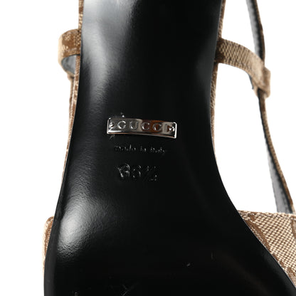 Gucci Monogram Malga Kid Square G 75mm Slingback Pumps 36.5 Beige Ebony New Acero 7 of 9