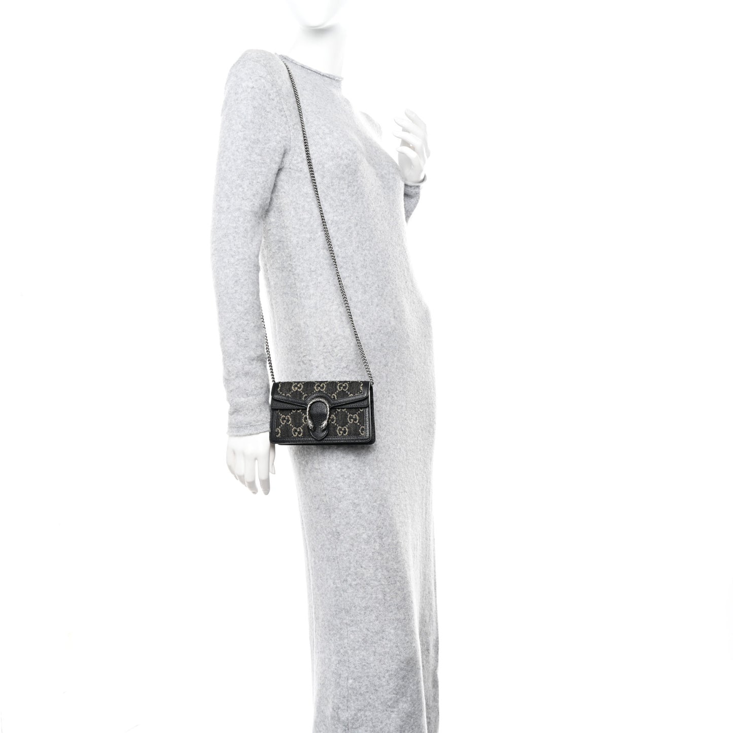 Jacquard Black Denim GG Monogram Super Mini Dionysus Shoulder Bag Black Ivory