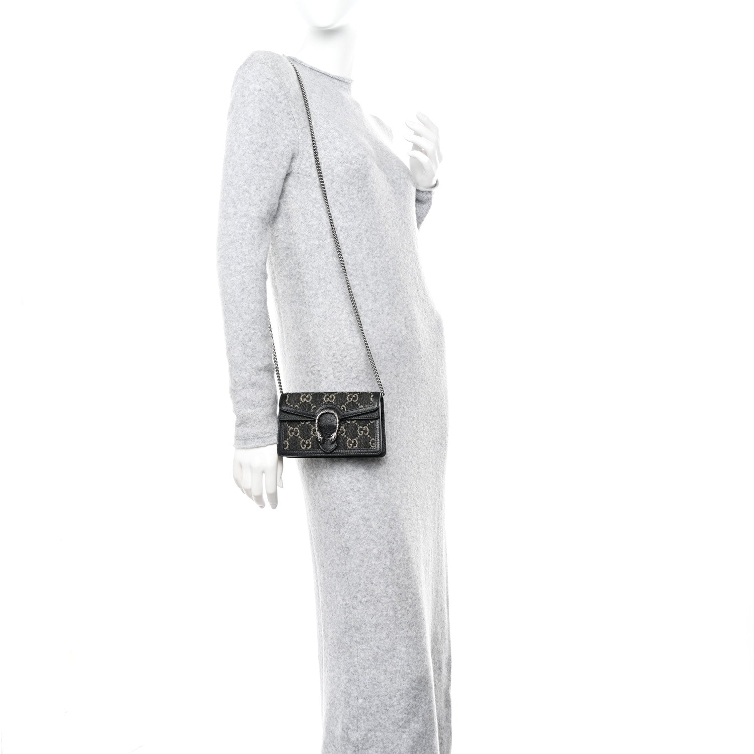 Gucci Jacquard Black Denim GG Monogram Super Mini Dionysus Shoulder Bag Black Ivory 2 of 9