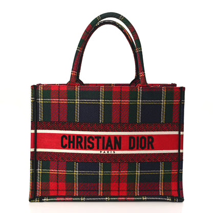 Christian Dior Canvas Embroidered Medium Tartan Check Book Tote Red Multicolor 1 of 9