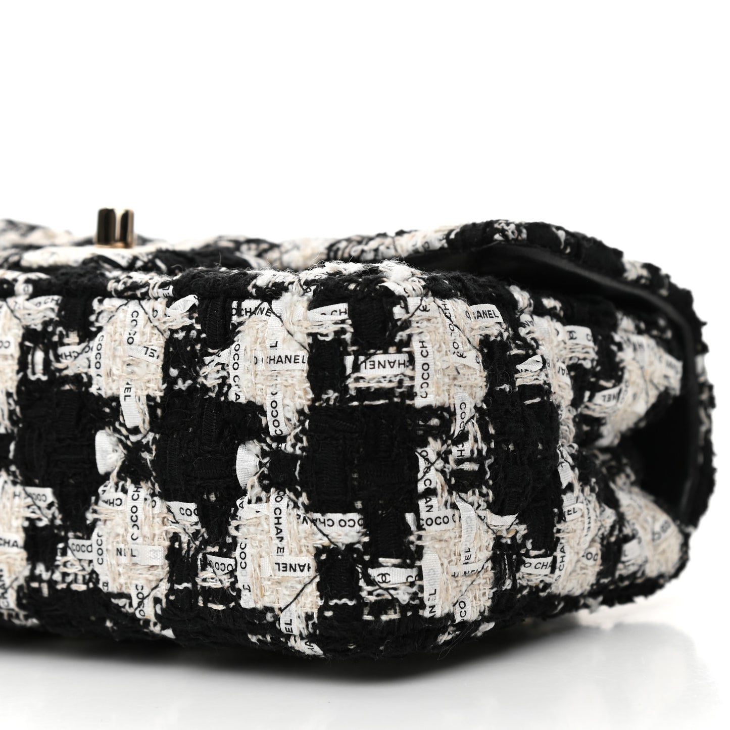 Tweed Quilted Mini Rectangular Flap Black Ecru White