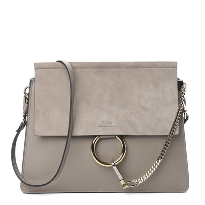 Chloe Calfskin Suede Medium Faye Shoulder Bag Motty Grey 1 of 8