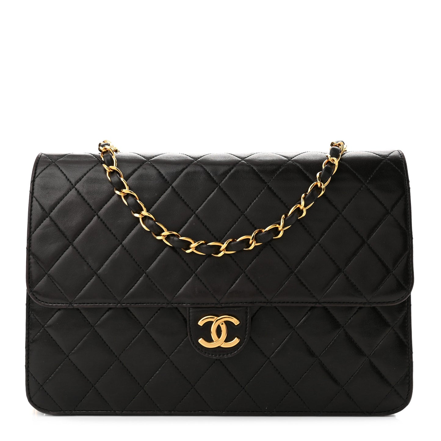 Lambskin Quilted Medium Single Flap Black