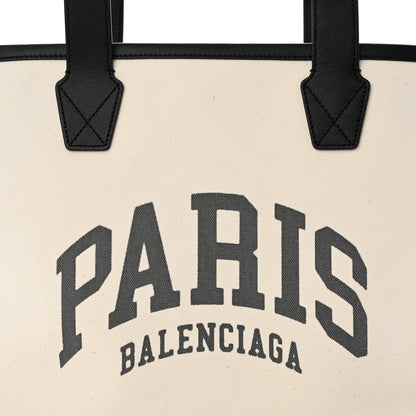 Balenciaga Cotton Canvas Calfskin Cities Paris Jumbo Small Tote Bag White 8 of 10