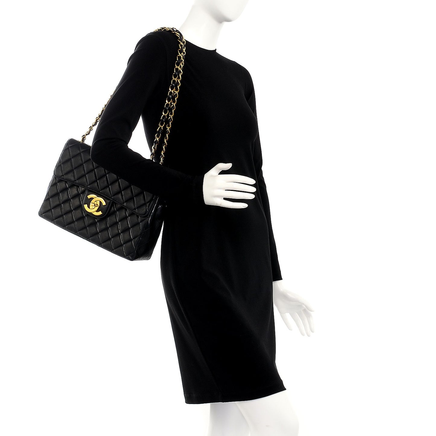 Lambskin Quilted Jumbo Single Flap Black