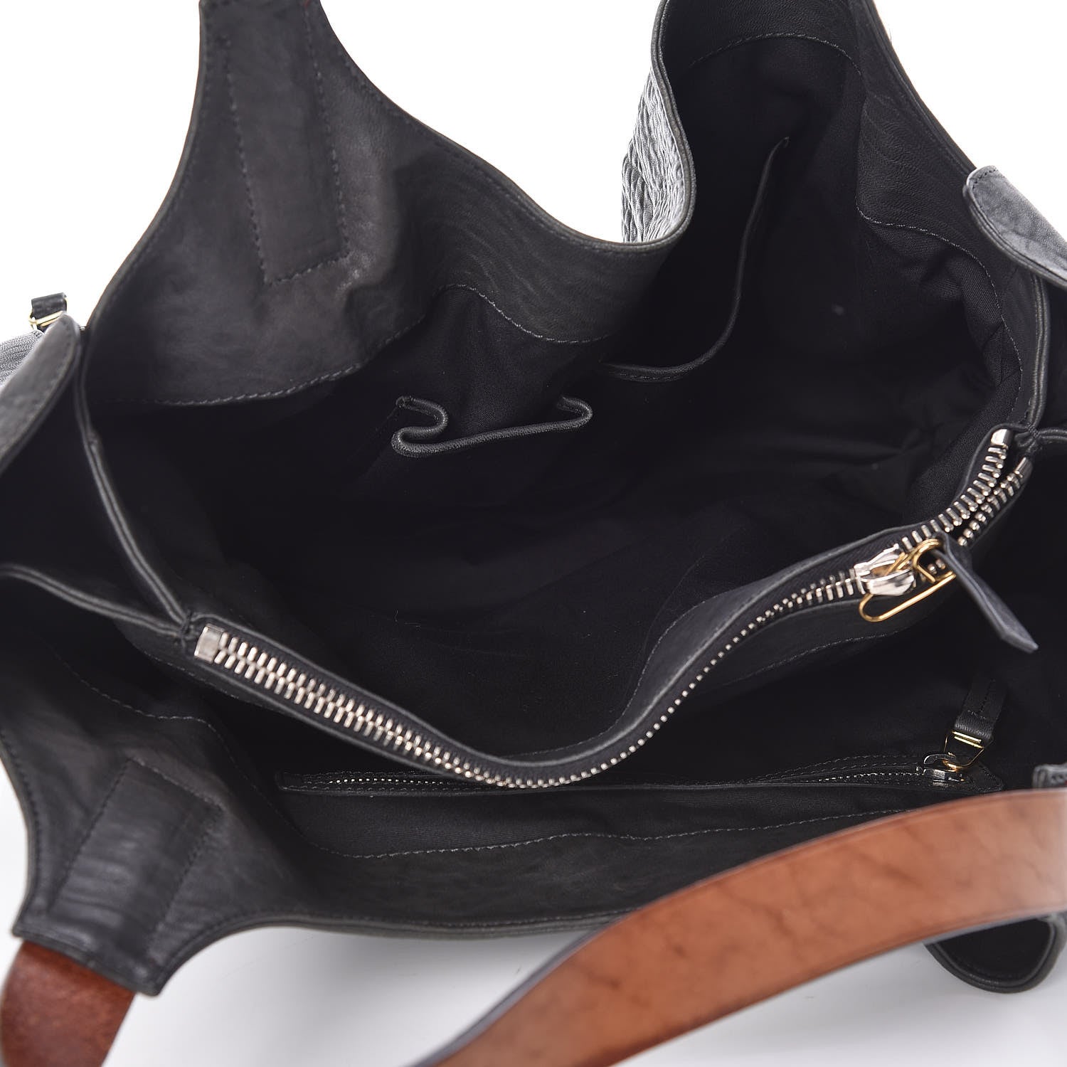 Celine Shrunken Lambskin Zipper Gusset Shopper Black 7 of 10