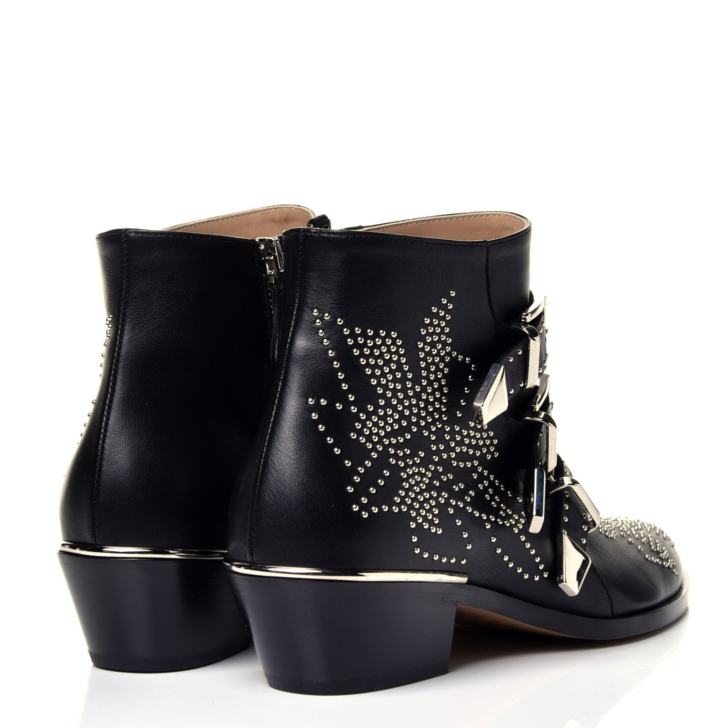 Chloe Nappa Sheepskin Studded Susanna Ankle Boots 37.5 Black 4 of 9