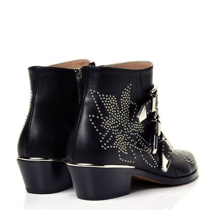 Chloe Nappa Sheepskin Studded Susanna Ankle Boots 37.5 Black 4 of 9