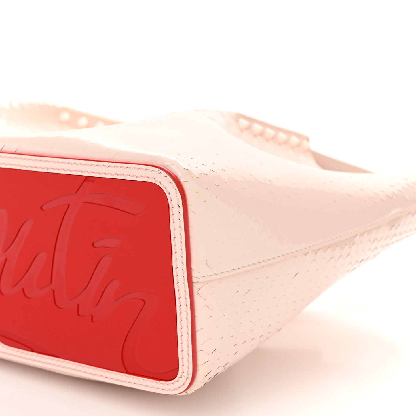 Patent Snakeskin Embossed Spiked Cabarock Shopper Tote Leche