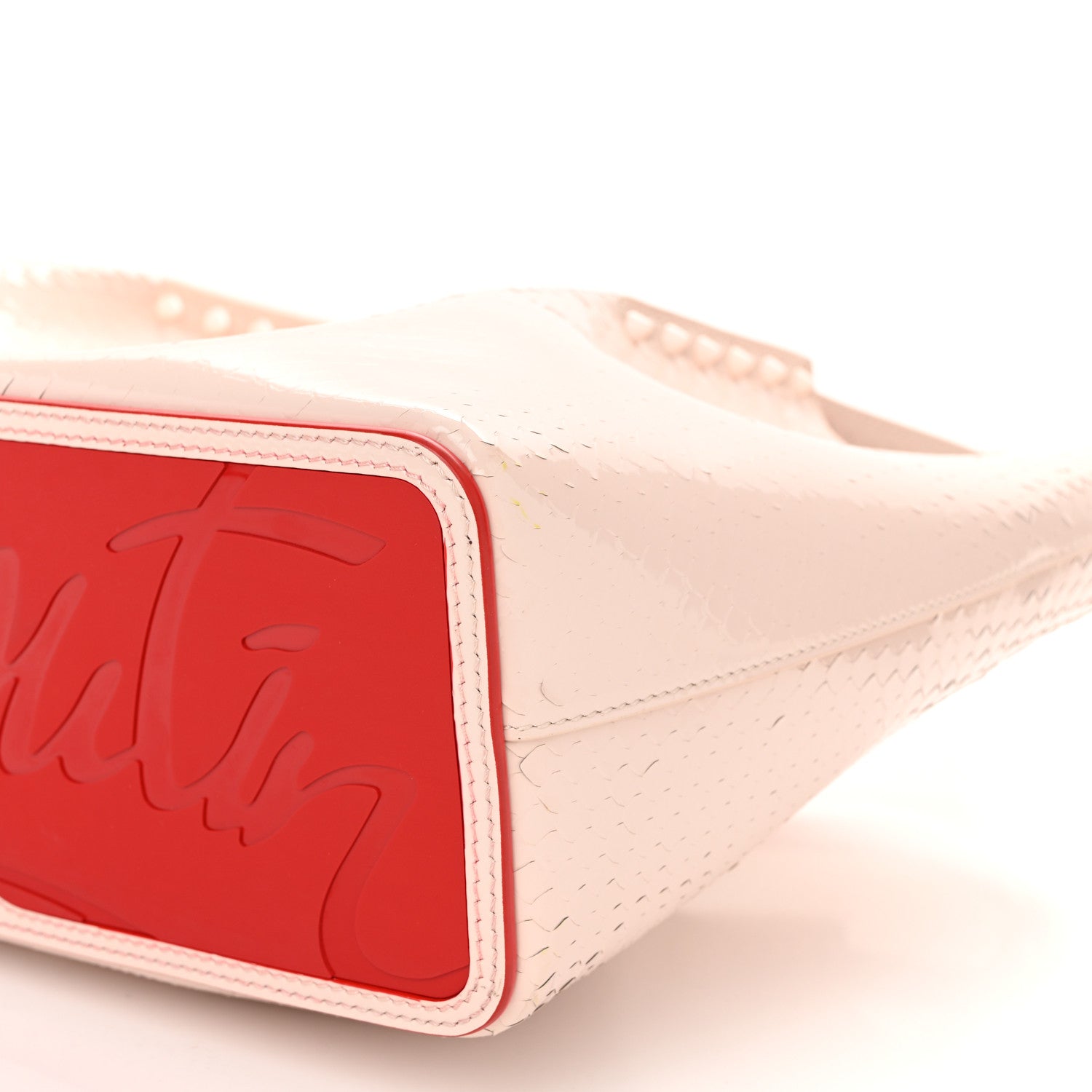 Christian Louboutin Patent Snakeskin Embossed Spiked Cabarock Shopper Tote Leche 9 of 13