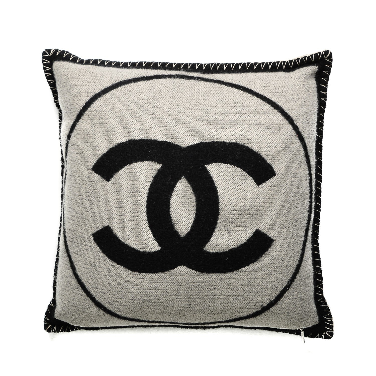 Chanel Merino Wool Cashmere CC Pillow Black Beige 3 of 4