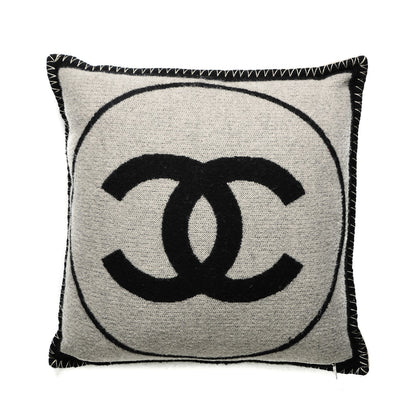 Chanel Merino Wool Cashmere CC Pillow Black Beige 3 of 4