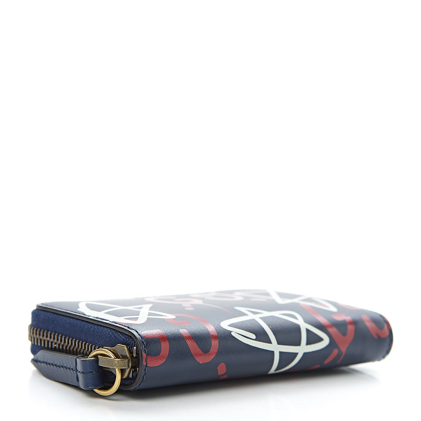 Calfskin GucciGhost Zip Around Card Case Blue Agata Hibiscus Red