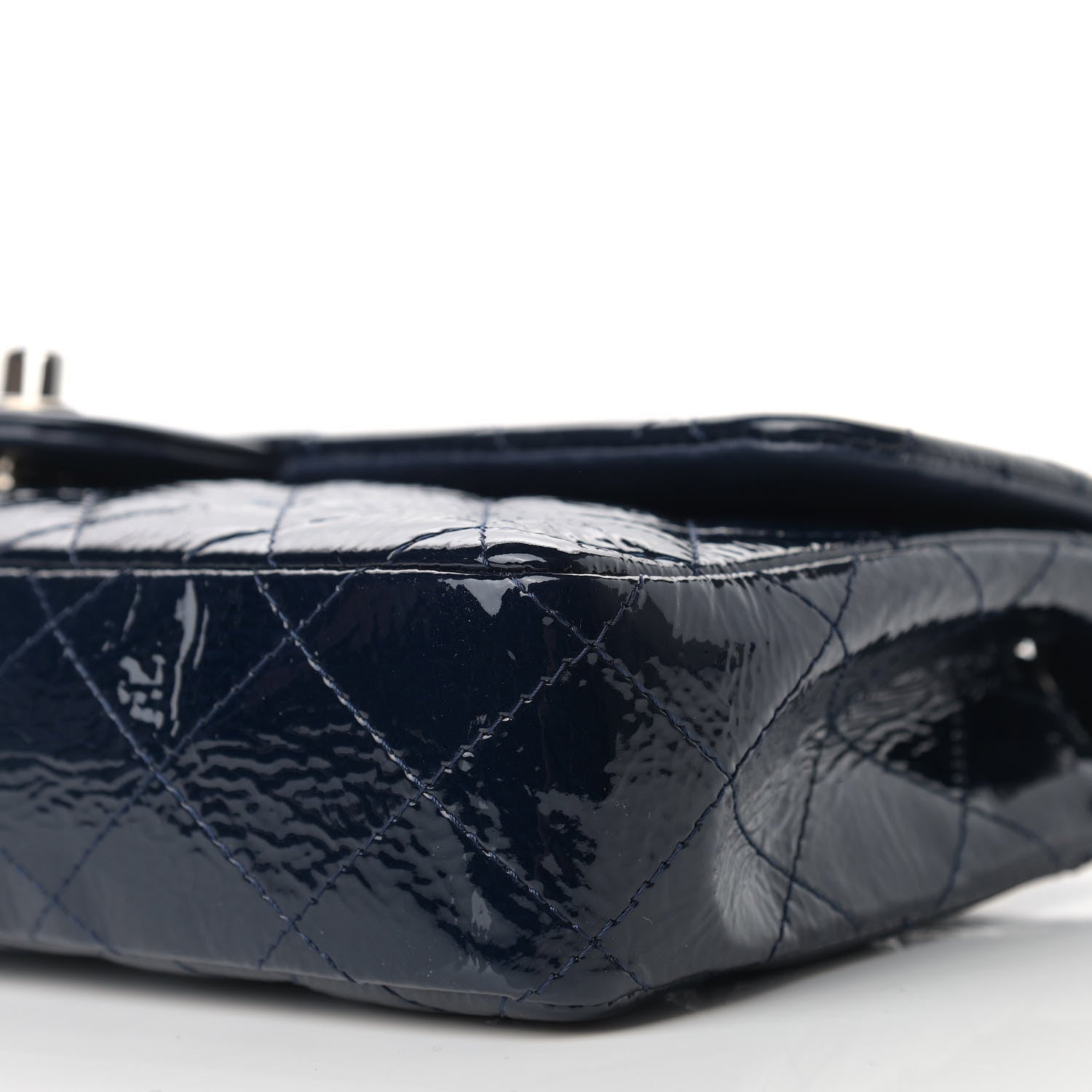 Chanel Distressed Patent Quilted East West Flap Navy Blue 9 of 15