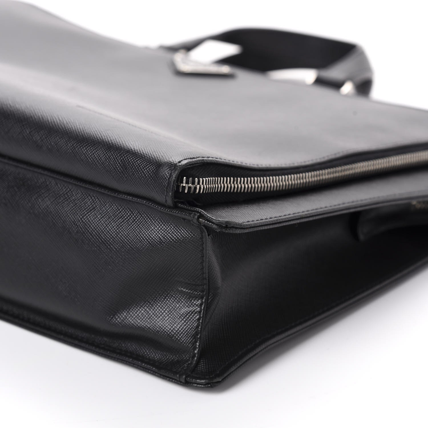 Prada Saffiano Cuir Front Zip Pocket Briefcase Black 7 of 9