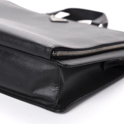 Prada Saffiano Cuir Front Zip Pocket Briefcase Black 7 of 9
