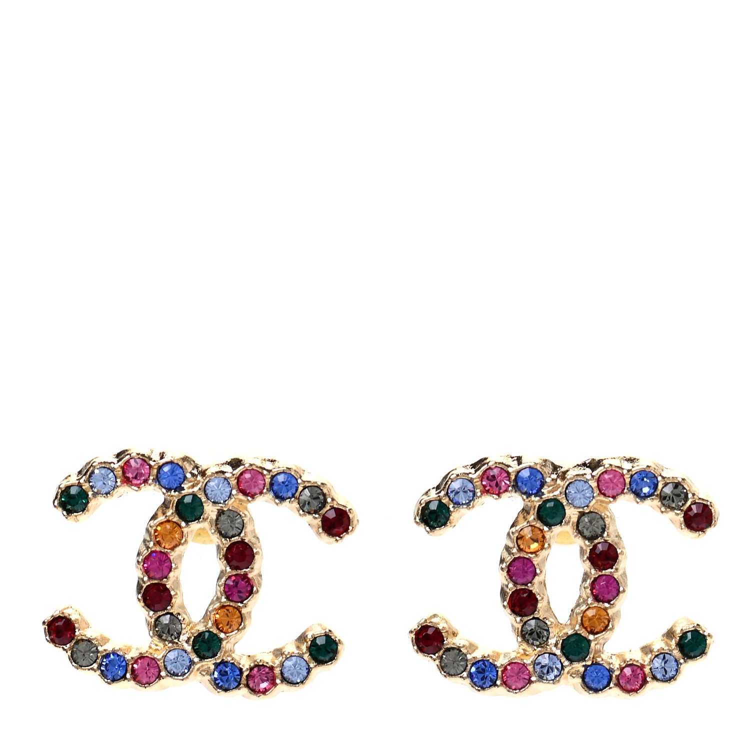 Chanel Crystal Over The Rainbow CC Earrings Gold Multicolor 1 of 5