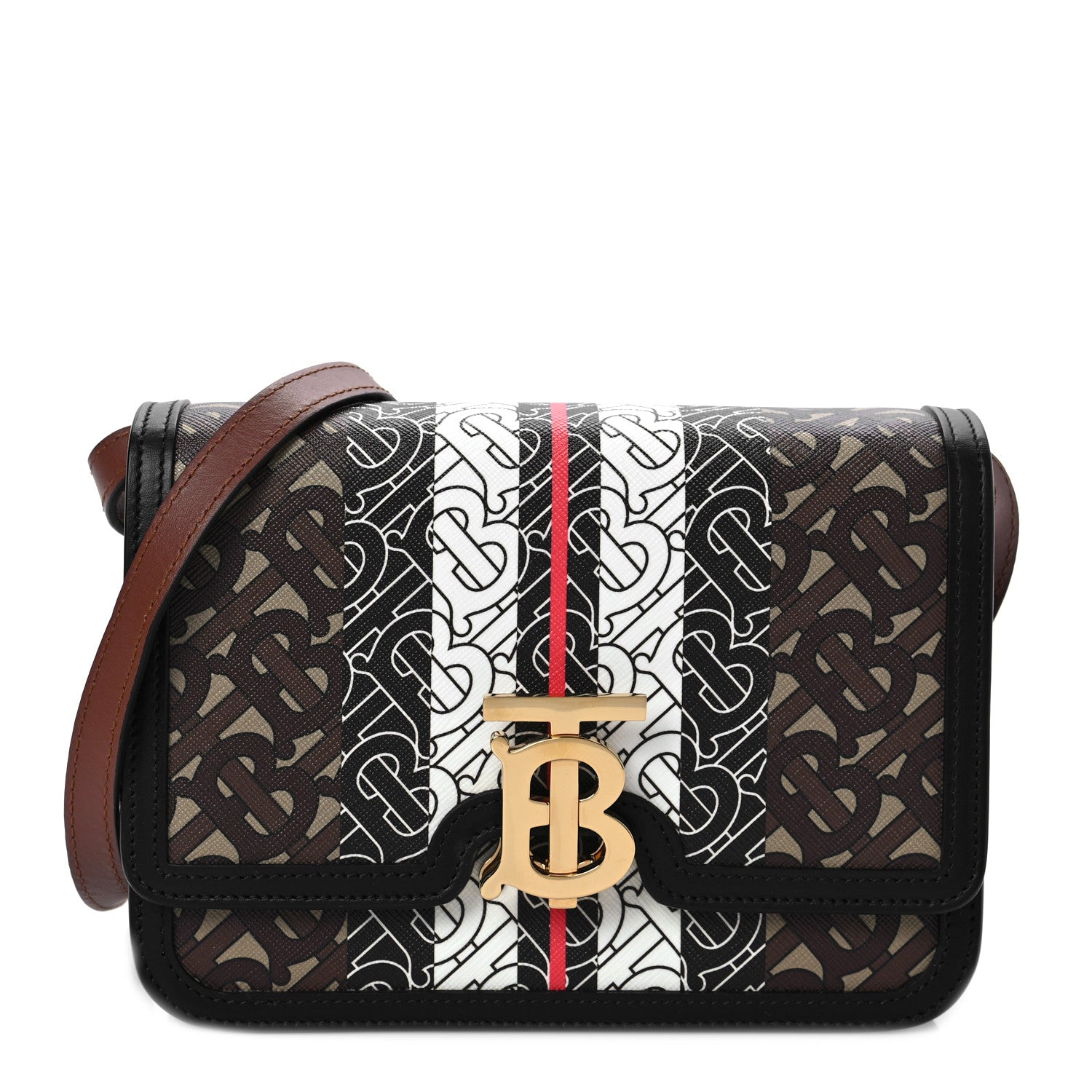 Burberry E-Canvas Monogram Stripe Small TB Bag Bridle Brown 1 of 7