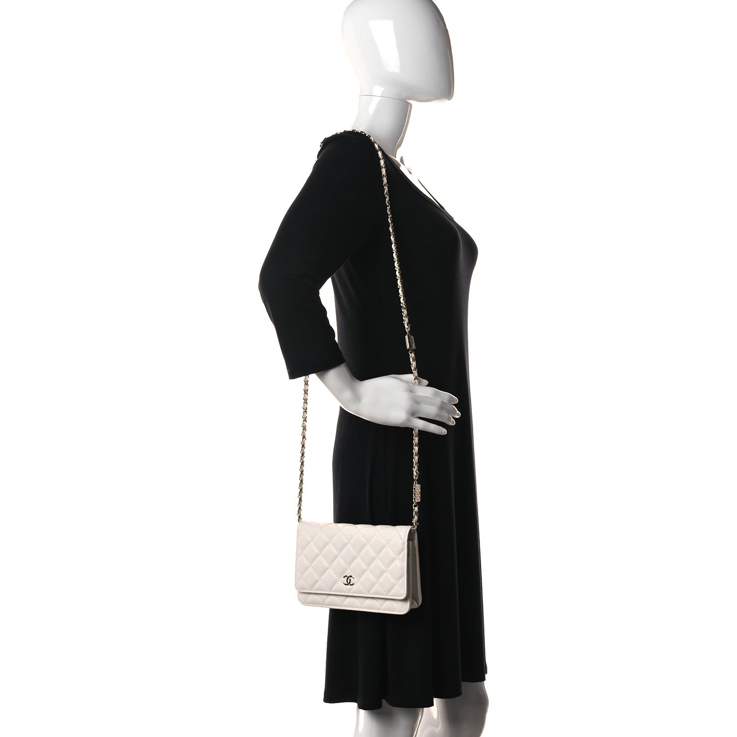 Chanel Caviar Quilted Wallet With Charms On Chain WOC White 2 of 12