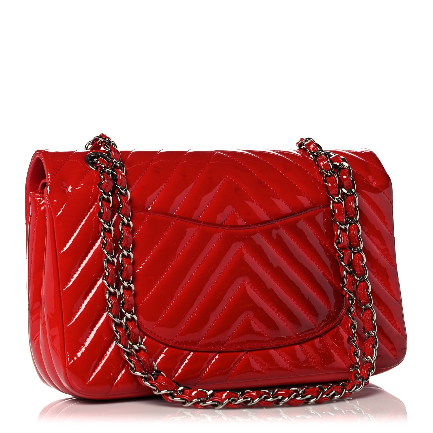 Chanel Patent Chevron Quilted Medium Double Flap Red 3 of 20