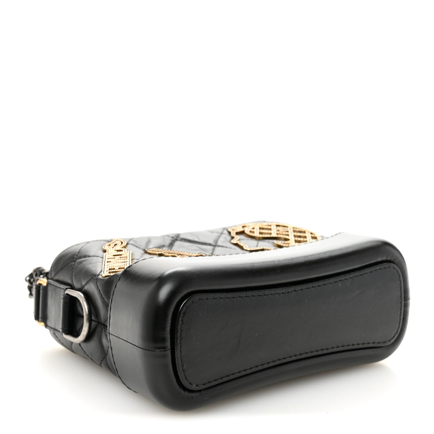 Aged Calfskin Quilted Charms Small Gabrielle Hobo Black