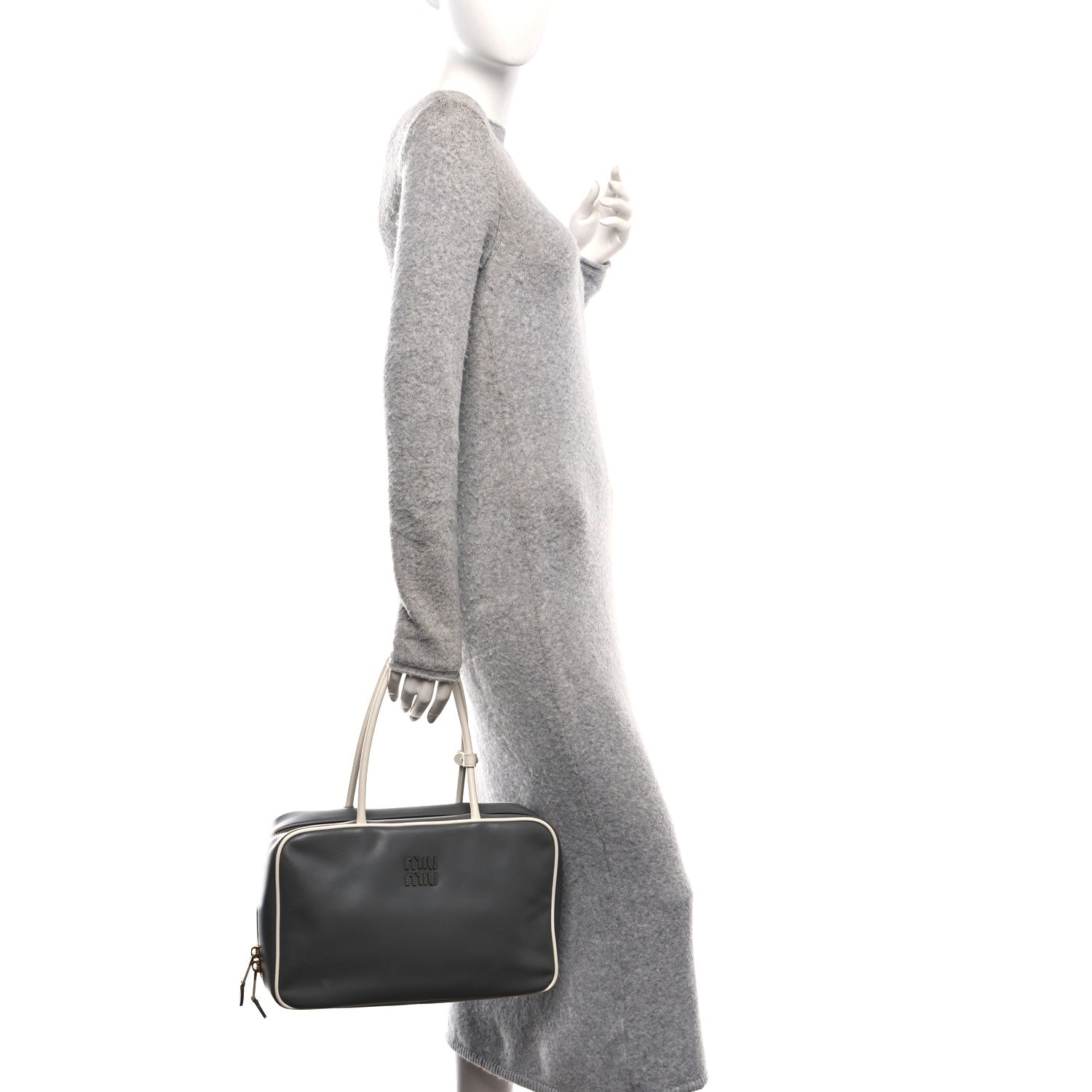 Miu Miu Soft Calf Softy Large Beau Top Handle Bag Marmo White 2 of 9