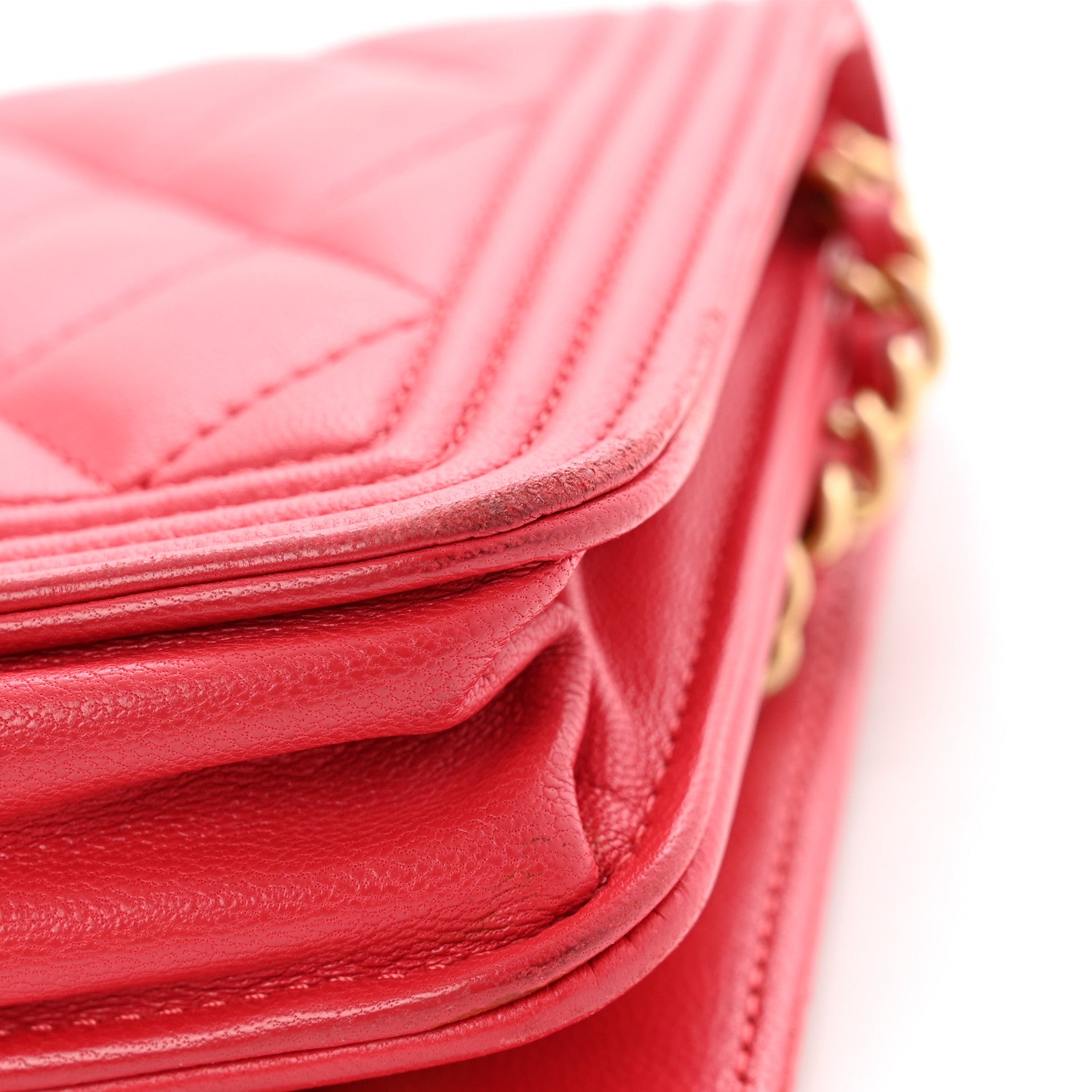 Chanel Lambskin Quilted Boy Wallet On Chain WOC Dark Fuchsia 14 of 16